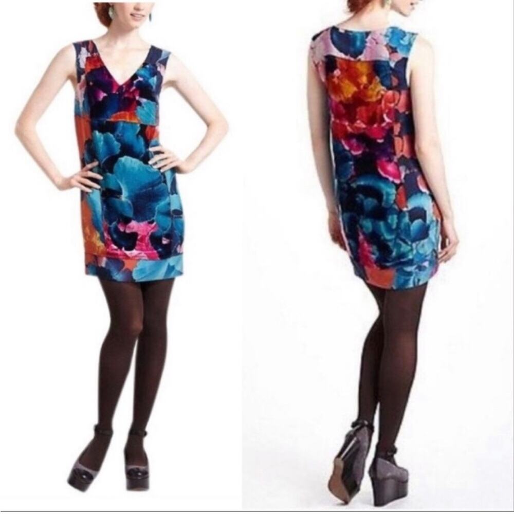Anthropologie Leifsdottir Night Peony blue pink velvet silk floral dress size 4